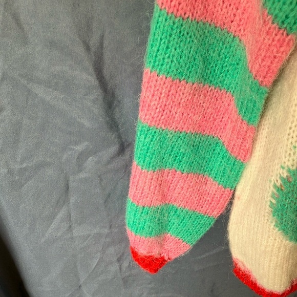 Gold & Silver: Pink & Green Crew Neck Floral Design Sweater- One size fits most - Picture 6 of 16